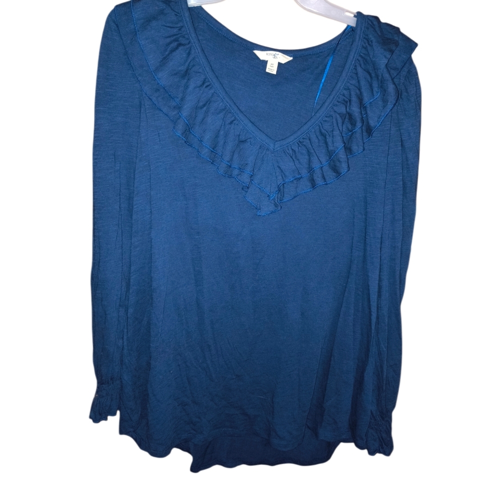 Blue Ruffled V-Neck Top